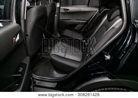 Novosibirsk, Russia - June 22, 2019:  Hyundai Creta, Close-up Of The Black  Rear Seats With Seats Be