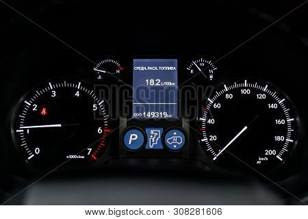 Novosibirsk, Russia - June 22, 2019:  Lexus Gx 460,  Close-up Of The Dashboard, Speedometer And Tach