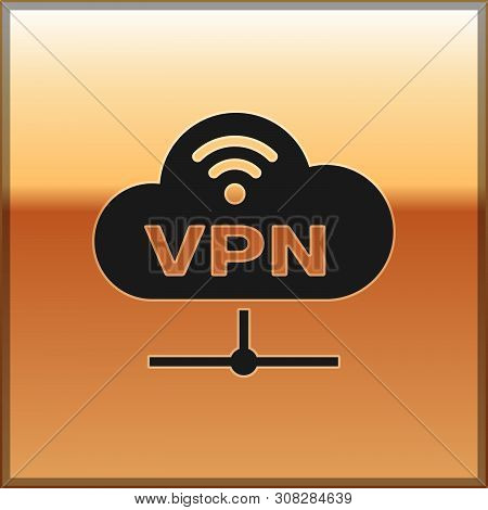 Black Vpn Network Cloud Connection Icon Isolated On Gold Background. Social Technology. Cloud Comput