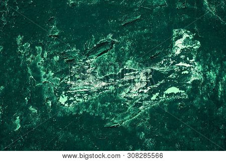 Vintage Green Background. Rough Painted Wall Of Emerald Color. Imperfect Plane Of Virid Colored. Une