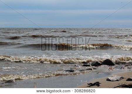 Picturesque, Large Lake With Waves For Summer Holidays