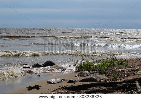 Picturesque, Large Lake With Waves For Summer Holidays