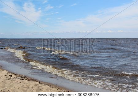 Picturesque, Large Lake With Waves For Summer Holidays