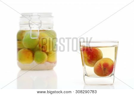 Japanese Plum Wine Called Umeshu On White Background