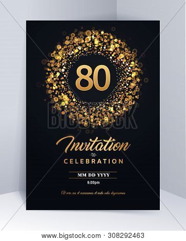 80 Years Anniversary Invitation Card Template Isolated Vector Illustration. Black Greeting Card Temp