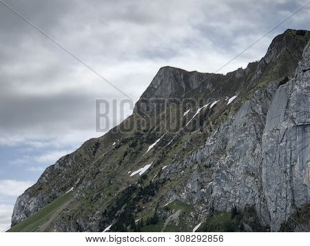 Tierberg Mountain Above The Valley Wagital Or Waegital And Alpine Lake Wagitalersee (waegitalersee),