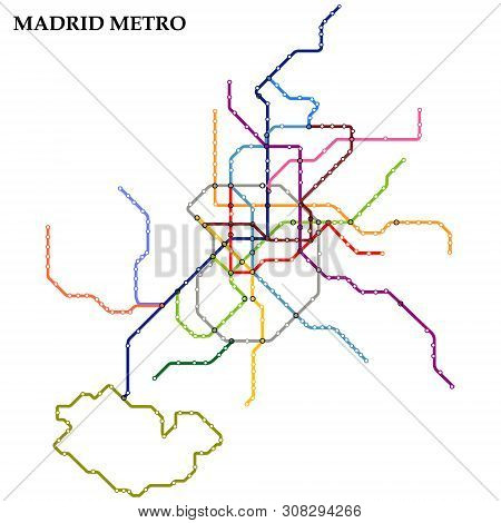 Map Of The Madrid Metro, Subway, Template Of City Transportation Scheme For Underground Road.