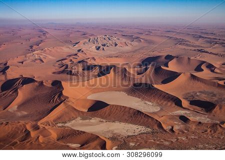 Aerial View Of The Coastal Dunes Of The Namib Desert, Namibia Skeleton Coast.