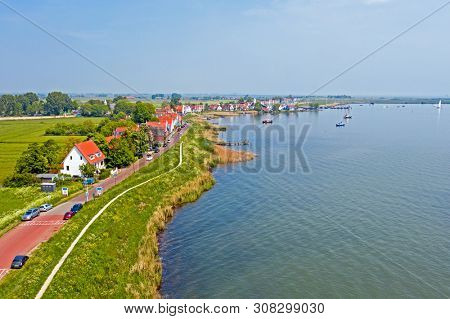 Aerial from the traditional village Durgerdam in the Netherlands