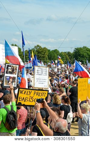 Prague, Czech Republic - June 23 2019: Crowd Of People Protests Against Prime Minister Babis And Min