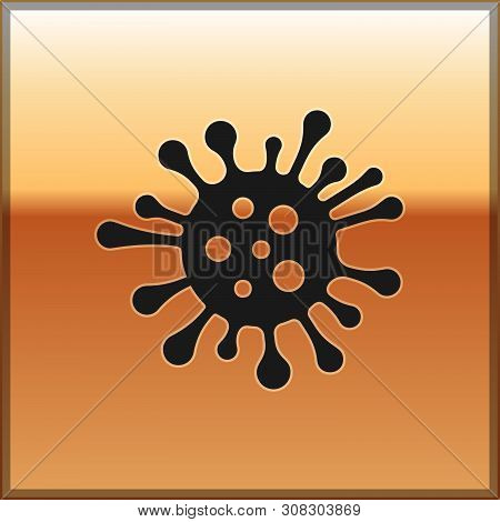 Black Bacteria Icon Isolated On Gold Background. Bacteria And Germs, Microorganism Disease Causing, 