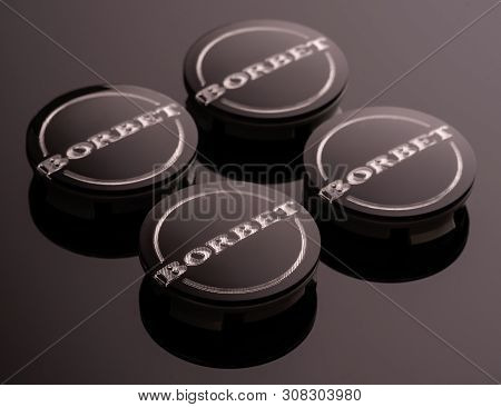 Krasnoyarsk, Russia, 26 June 2019: 4 Wheel Covers Borbet, From Cast Aluminum Wheels. Original, Close