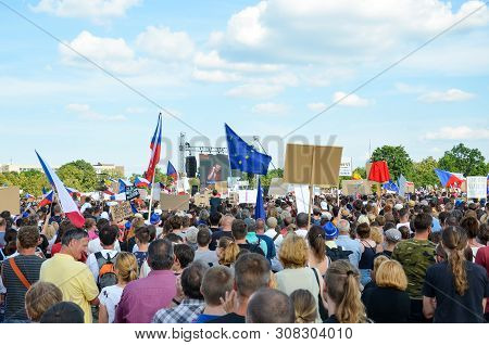 Prague, Czech Republic - June 23 2019: Crowd Of People Protests Against Prime Minister Babis And Min