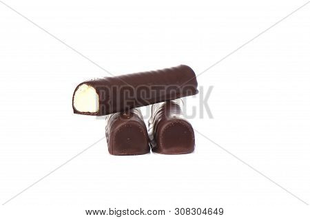 Three Glazed Sweet Curds Isolated On A White Background.