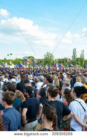 Prague, Czech Republic - June 23 2019: Crowd Of People Protests Against Prime Minister Babis And Min