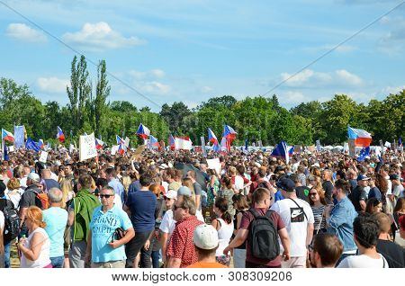 Prague, Czech Republic - June 23 2019: Crowd Of People Protests Against Prime Minister Babis And Min