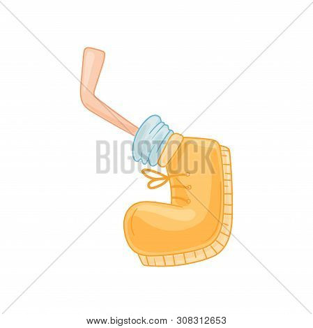 Cartoon Foot In A Yellow Boot Makes A Move. Vector Illustration On White Background.