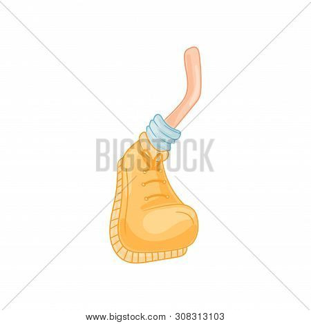 Cartoon Foot In A Yellow Boot A Step Forward. Vector Illustration On White Background.