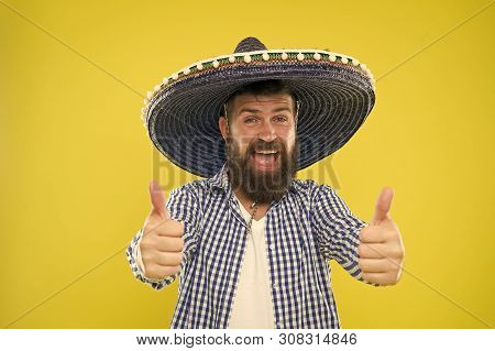 Male Barber Care. Sombrero. Mexican Man. Mexico. Mature Hipster With Beard. Bearded Man. Brutal Cauc