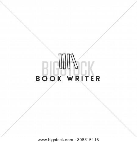 Hand Drawn Vector Logo Template With Books. Publishing, Writing And Copywrite Theme.
