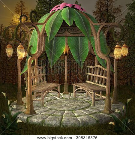 Fairy Meeting Point In The Enchanted Forest - 3d Illustration