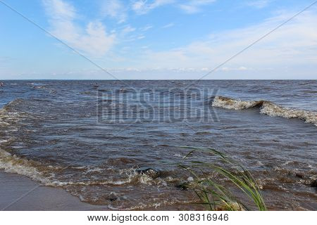 Picturesque, Large Lake With Waves For Summer Holidays