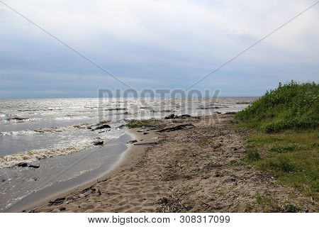 Picturesque, Large Lake With Waves For Summer Holidays