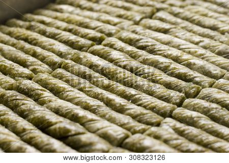 Pieces Of Turkish Or Arabic Traditional Declious Oriental Dessert Pahlava, Baklava, Close Up