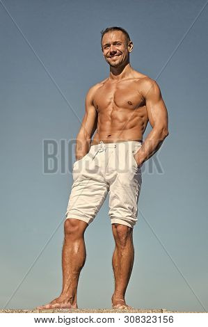 Go Healthy And Happy. Man With Muscular Body. Master Of Sport. Man Relax After Health Activites. Str