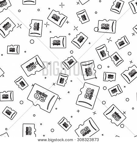 Black Micro Sd Memory Card Icon Isolated Seamless Pattern On White Background. Vector Illustration