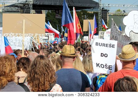Prague, Czech Republic - June 23 2019: Crowd Of People Protests Against Prime Minister Babis And Min