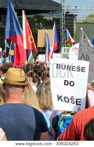 Prague, Czech Republic - June 23 2019: Crowd Of People Protests Against Prime Minister Babis And Min