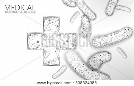 Bacteria 3d Low Poly Render Probiotics. Healthy Normal Digestion Flora. Modern Allergist Gastroenter