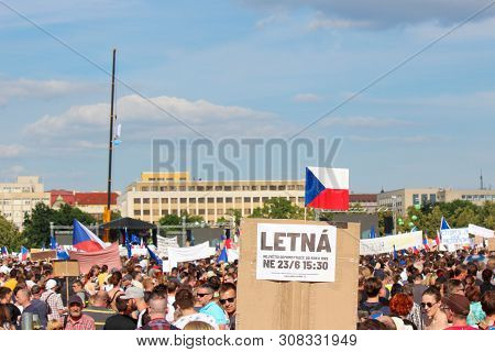 Prague, Czech Republic - June 23 2019: Crowd Of People Protests Against Prime Minister Babis And Min