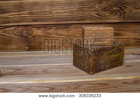 Household Soap Washing On Wooden Boards Close-up