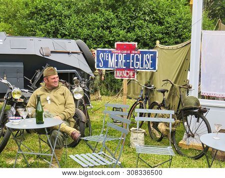 Sainte Mere, Normandy, France - June 06, 2019. D Day 75 Birthday Of French Liberation By Allied Coun