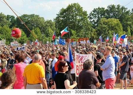 Prague, Czech Republic - June 23 2019: Crowd Of People Protests Against Prime Minister Babis And Min