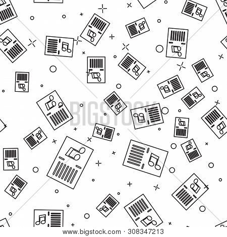 Black Music Book With Note Icon Isolated Seamless Pattern On White Background. Music Sheet With Note