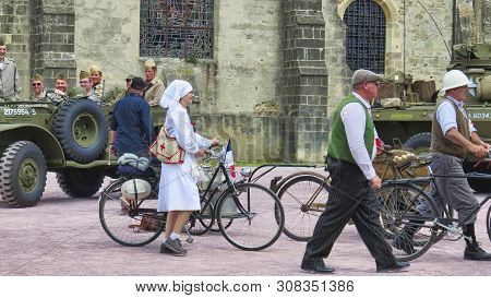 Sainte Mere, Normandy, France - June 06, 2019. D Day 75 Birthday Of French Liberation By Allied Coun