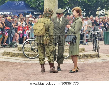 Sainte Mere, Normandy, France - June 06, 2019. D Day 75 Birthday Of French Liberation By Allied Coun