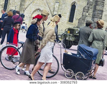 Sainte Mere, Normandy, France - June 06, 2019. D Day 75 Birthday Of French Liberation By Allied Coun