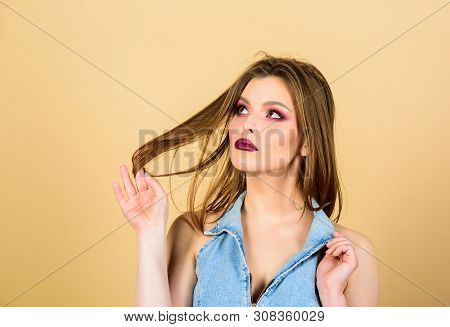 Feminine And Glamorous. Attractive Woman Makeup Face. Dark Lips And Smoky Eyes. Perfect Makeup. Conf