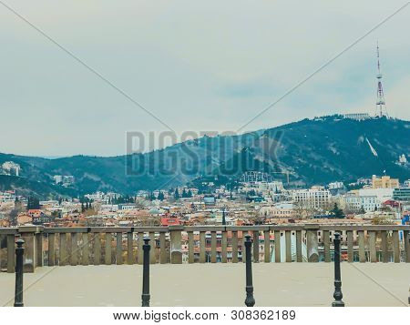 Tbilisi, Georgia - Murch 16, 2019: Scenic Panoramic View Of Tbilisi. New Modern Architecture Is Adja