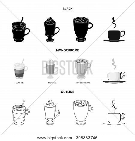 Vector Illustration Of Cup And Coffe Symbol. Set Of Cup And Top Vector Icon For Stock.