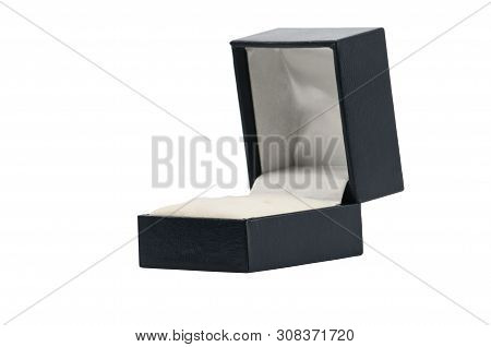 Blue Leather Jewelry Box On An Isolated White Background
