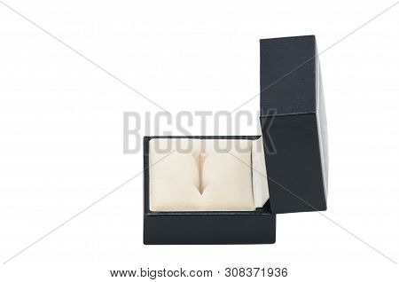 Blue Leather Jewelry Box On An Isolated White Background