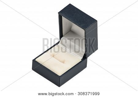 Blue Leather Jewelry Box On An Isolated White Background