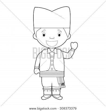Easy Coloring Cartoon Character From Serbia Dressed In The Traditional Way Vector Illustration.