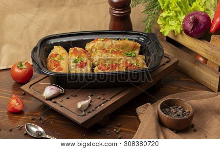 Kelem Dolmasi, Cabbage Leaves Stuffed With Meat Takeaway. Image