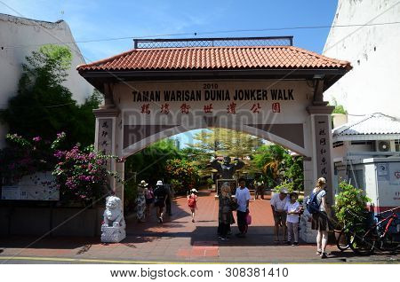 Melaka, Malaysia - 25 Jun, 2019: View Of Jonker Walk World Heritage Park Along Jonker Street, Melaka